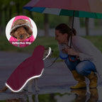 SlowTon Dog Raincoat, Adjustable Dog Rain Jacket Clear Hooded Double Layer, Waterproof Poncho with Reflective Strip Straps and Storage Pocket for Small Medium Large Dogs Puppies(FU L)