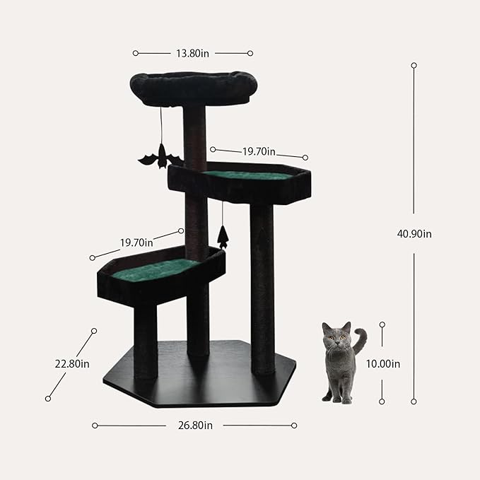 Happy & Polly Gothic Cat Tree with Coffin Bed - 40.9" Black Cat Tower with Soft Mats (Green)