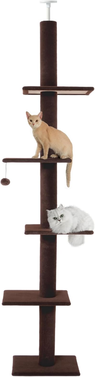 Cat Craft Cat Tree Floor to Ceiling 95-108" Tall Cat Tree Carpet Cat Tower Kitten Tree Sisal Scratching Post and Mat Cat Pole for Indoor Cats, Brown