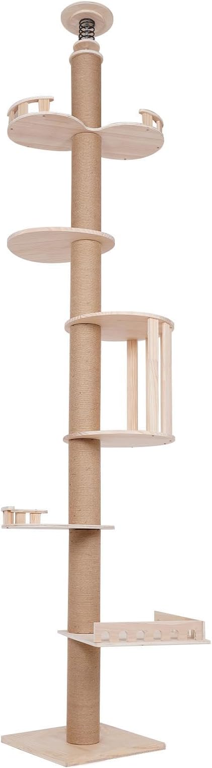 100.4-104.3inch Cat Furniture, Tall Wood Cat Tower Tree, Modern Cat Tree Cat Furniture, Wood Color Cat Tree Branch for Large Cat