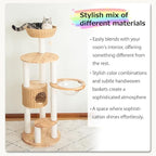 Wood Cat Tree for Large Cat, 57-Inch Tall Cat Tower with Scratching Post for Indoor Cats, Multi-Level Cat Condo with Hand-Woven Cat Bed and Acrylic Bowl Easy to Clean
