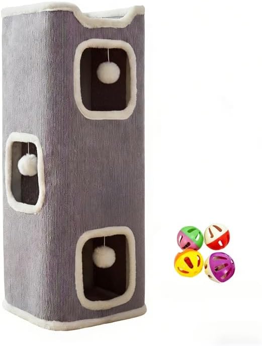 Multi-Tier cat Tree, Light Gray， a Bell Ball (Random Color)(Extra Large)
