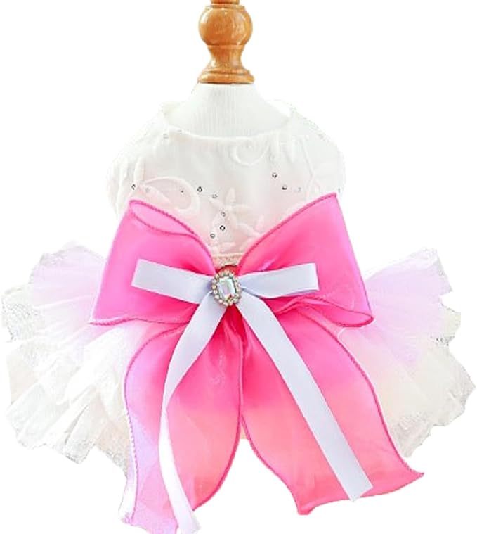 ANIAC Fancy Small Dog Dress, Bow Knot Girl Puppy Clothes, Cat Princess Dress, Spring Dog Clothes Female, Formal Pet Pary Outfit for Wedding Birthday Valentines (Red Bow, Small)
