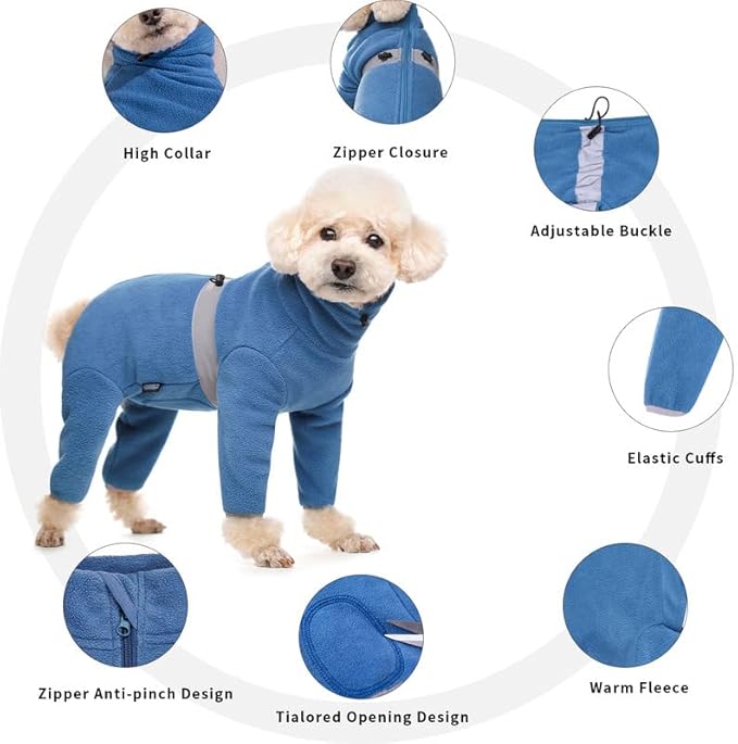 Polar Fleece Dog Pajamas Bodysuit - Small to Medium Dogs, Winter Jacket & Sweater for Small Dogs, Four-Legged Warm Clothes