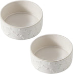 UBEE Ceramic Dog Bowl Set of 2, 5.1 inch Dog Food Bowl, Pet Food Water Dish Feeding for Small Dogs and Large Cat, Bone Pattern, 5.1 in-Small, White
