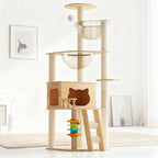 Stylish Cat Tree Tower with Scratching Posts, Cozy Hammock, and Elevated Perch for Indoor Cats – Modern Wooden Design (Natural+White + MDF-2)