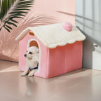 Dog House Indoor Memory Sponge, Foldable Dog House Kennel Bed Mat with Cushion for Small Medium Large Dogs Cats, Winter Warm Cat Nest Puppy Cave Sofa Pet Products (Pink, L)