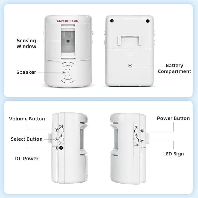 S SELDORAUK PIR Motion Sensor Door Bell Shop Visitor Alert Chime Dingdong Welcome Alarm Burglar Motion Detector