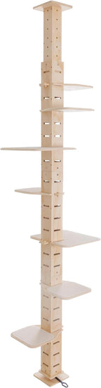 GOWE 9' Adjustable Height Floor-to-Ceiling Cat Tree, Multi-Level Cat Vertical Cat Condo, Cat Climbing Frame Activity Center with Perching Shelves for Indoor Cats, Natural