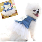 ANIAC Blue Denim Dog Dresses for Small Dog Girl Spring Summer Puppy Clothes Fancy Dress for Dogs Cat White Lace Pet Tutu Outfit for Birthday Wedding Valentine(Large)