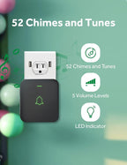 AVANTEK Wireless Door Bell, CB-12 Mini Waterproof Doorbell Chime Operating at 1000 Feet with 52 Melodies, 5 Volume Levels & LED Flash
