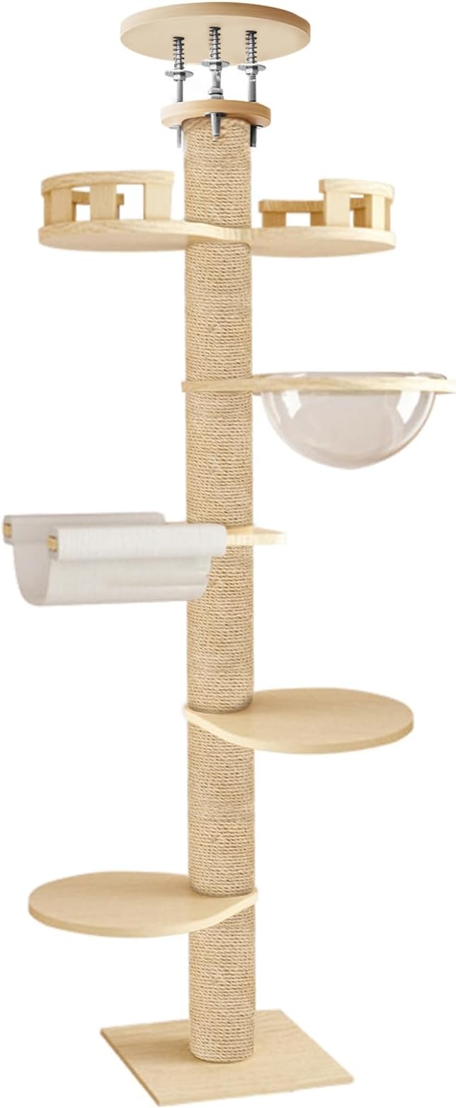 Tall Ceiling Cat Tree, Height Adjustable 6-Tier Hemp Scratching Post for Indoor and Outdoor Use - Sturdy Cat Activity Tower for Large Cats 1 Set 1 Set