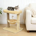 Pawly 24" Cat Tree Tower, Tall Cat Scratching Post with Soft Perch for Window Viewing, Large Bed for Big Cats, Stable & Compact Cat Tower with Hammock, Beige