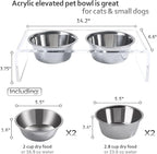 Acrylic Elevated Dog Cat Bowls Pet Feeder Double Bowl Raised Stand Comes with 4 Removable Stainless Steel Bowls. Perfect for Cats Puppies Small Dogs, 3.75 Inch