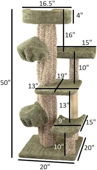 Maykoosh Natural Beauty Multiple Perch Cat Tree, Cat Tree with Scratch Post for All Cat Breeds, Indoor Cat Gym with Perches, Sturdy Wood Construction with Carpet Upholstery Green/Round