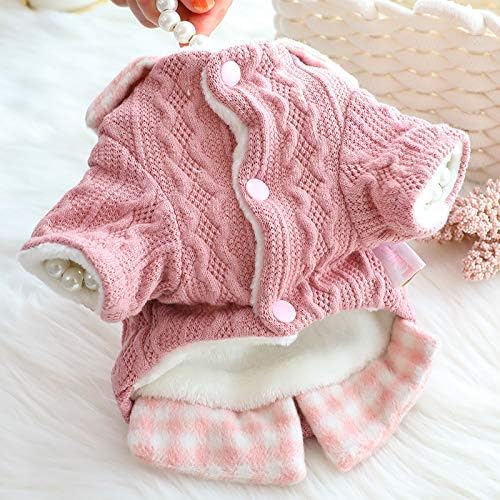 Dog Princess Sweater for Small Dogs Thick Shirt Plaid Clothes Costume Pet Girl Cute Coat Outfits Fall Costumes Winter Dog Sweaters (S,Blue)