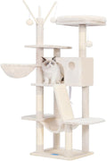 Hey-brother Cat Tree, 53 inch Cat Tower for Indoor Cats, Cat House with Padded Platform Bed, Toy Balls, Large Cozy Condo, Hammocks and Sisal Scratching Posts, Beige MPJ019-SM