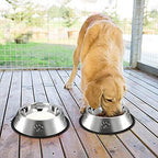 YUDANSI 2 Stainless Steel Dog Bowls, Dog Feeding Dishes, Doggie Plate Food Bowls with Rubber Base, Medium and Large Pet Feeder for Food and Water (L-28.8oz)