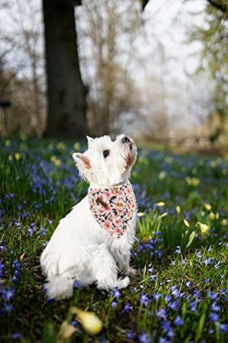 Elegant Little Tail Dog Bandanas - Coral Floral Washable Dog Scarves Female Adjustable Pet Bandanas for Medium Large Dogs