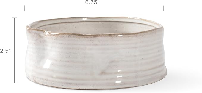 Fringe Studio Stoneware Pet Bowl, Medium, Ribbed White (501005)