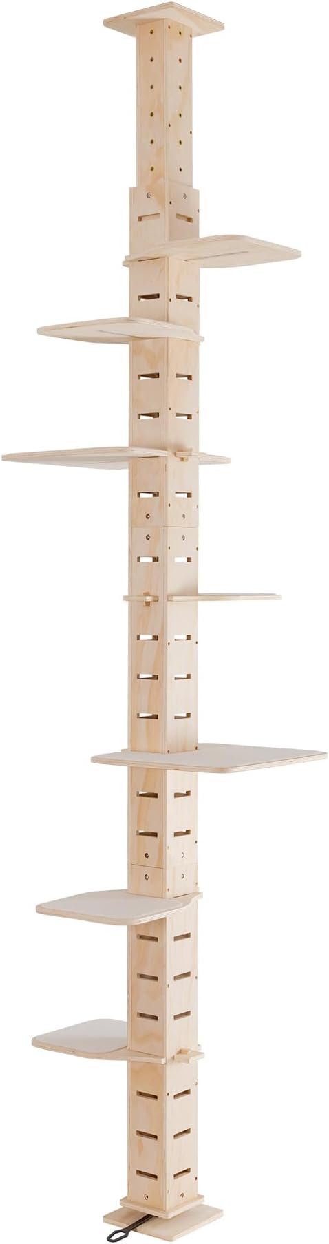 GOWE 9' Adjustable Height Floor-to-Ceiling Cat Tree, Multi-Level Cat Vertical Cat Condo, Cat Climbing Frame Activity Center with Perching Shelves for Indoor Cats, Natural