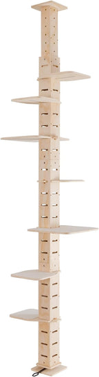 GOWE 9' Adjustable Height Floor-to-Ceiling Cat Tree, Multi-Level Cat Vertical Cat Condo, Cat Climbing Frame Activity Center with Perching Shelves for Indoor Cats, Natural