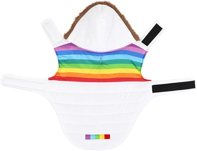 HDE Dog Puffer Jacket Fleece Lined Warm Dog Parka Winter Coat with Harness Hole White Rainbow Stripe - M