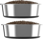 Deep Stainless Steel Non-Skid Dog and Food Bowls, Each Holds Up to 2 Cups, Set of 2 Packs(5.5 x 1.9 Inches)