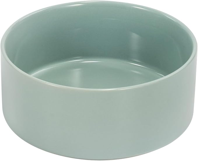 SPUNKYJUNKY 13.5OZ Ceramic Dog and Cat Bowl, Modern Cute Weighted Food Water Bowl for Replacement Morandi Green (2 Pack)