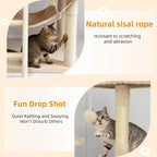 Cat Tree 60.63 inches Cat Tower for Indoor Cats, Multi-Level Cat Condo Furniture with Scratching Posts, Plush Perches, Activity Center with Cozy Basket & Hammock for Cats(Beige)