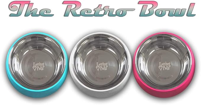 Loving Pets - Retro Bowl Dog Food Water Bowl No Tip Stainless Steel Elevated Pet Bowl No Skid Spill Proof (Large, Pink)