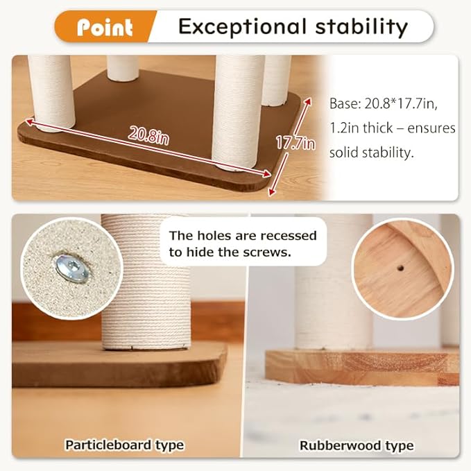 Modern Cat Tree for Large Cat, 48-Inch Tall Cat Tower with Scratching Post for Indoor Cats, Multi-Level Cat Condo with Hand-Woven Cat Bed and Acrylic Bowl
