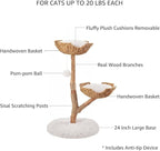 unipaws Wood Cat Tree Tower for Large Cats 20lbs, Updated Enlarge 24" Base with Dual Woven Baskets, 41" H Cat Activity Tree with Plush Cushions and Scratching Post