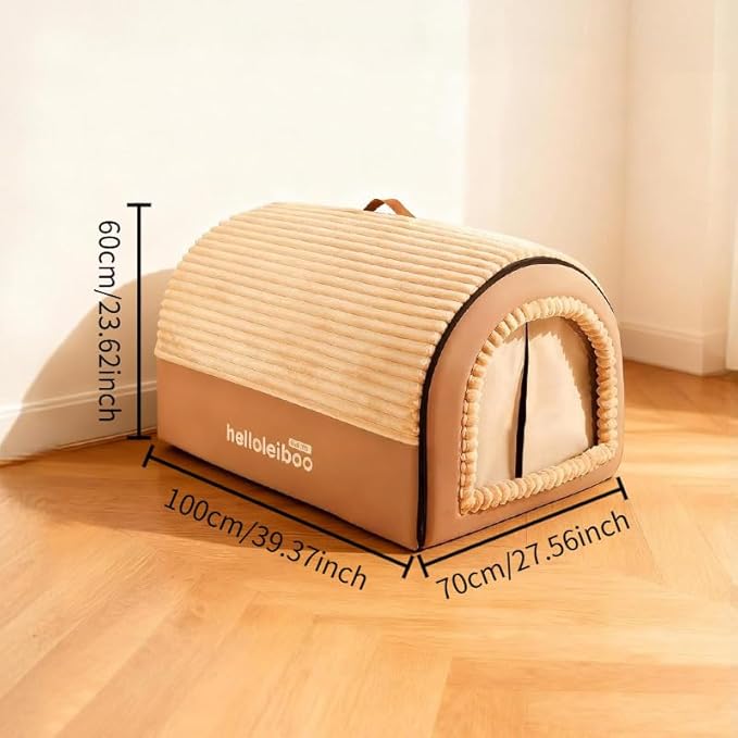 Dog House Indoor, Dog Beds with Privacy Door, Washable Pet Bed Tent, Warm Soft Dog Bed Cave,for Small Medium Extra Large Dogs (Brown, XXXL)
