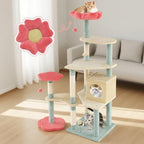 Cat Tree, 61 Inch Multi-Level Floral Kitten Tower with Flower Perch, Plush Platforms, Sisal Scratching Posts, Spring Ball Toy for Indoor Cats