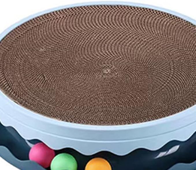 Double Layer Cat Scratcher Toy with Balls, Large PET Resin Scratching Board and Lounge with Replaceable Cardboard Layers for Cats, Furniture Protector (Light Blue)