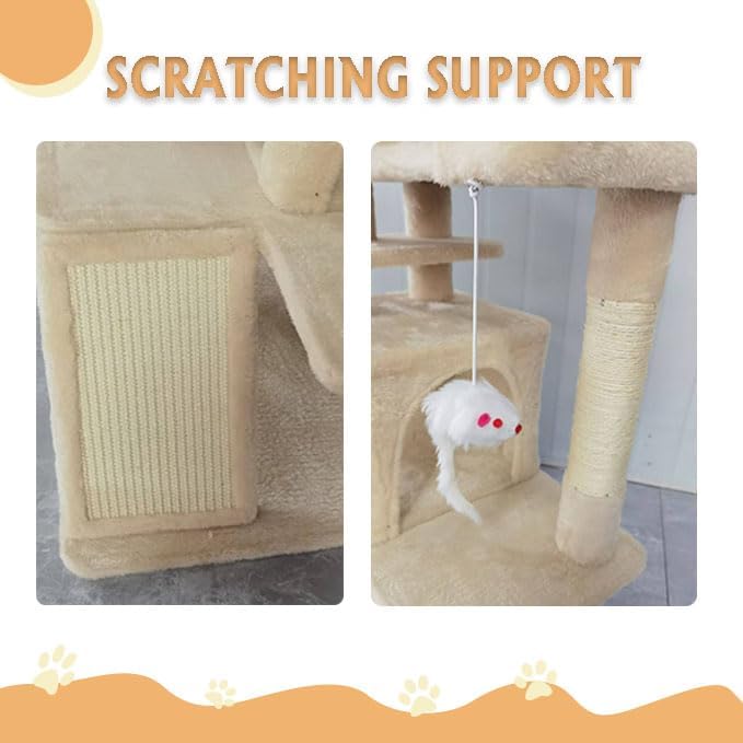Cat Tree Tower for Indoor Cats,Cat House with Sisal Scratching Post,Multi-Level Cat Condo and 3 Large Platforms (Beige)