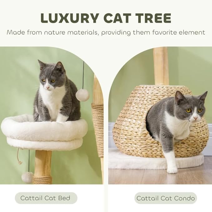 Cat Tree for Indoor Cats with Wooden Scratching Posts, Cat Condo, Washable Cat Beds & Toy Balls – Natural Cat Tower for Small Cats
