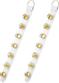 Frienda Hanging Jingle Sleigh Bells 7-Bell Dog Doorbells for Door Knob Faux Leather Belts Go Outside Dog Bells Christmas Decor and Holiday Decorations, 18.7 x 1.8 x 1 Inches(White with Gold)