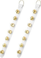 Frienda Hanging Jingle Sleigh Bells 7-Bell Dog Doorbells for Door Knob Faux Leather Belts Go Outside Dog Bells Christmas Decor and Holiday Decorations, 18.7 x 1.8 x 1 Inches(White with Gold)