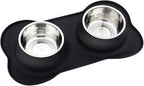 Pet Deluxe Dog Bowls Stainless Steel Dog Bowl with No Spill No Skid Silicone Mat, 24/48 oz Dog Food and Water Bowl Set Double Dog Feeder Bowl Dog Dish for Small Medium Large Sized Dogs Cats Puppy