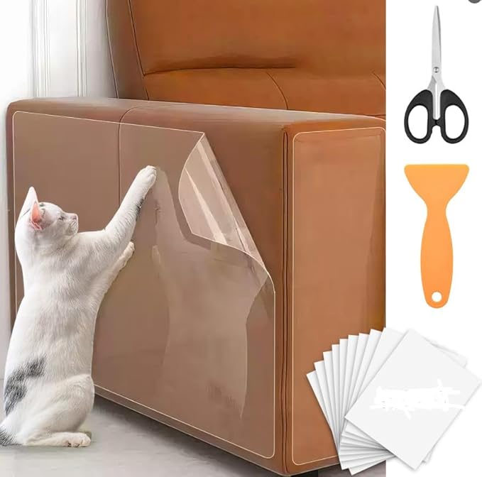 22 PCS Anti-Cat Scratch Furniture Protector, Designed for Leather Furniture, Anti Scratch Cat Couch Protector from Cats Claws with Scissors and Scraper, Cats Scratch Deterrent for Furnitures, No Pins