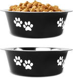 YUDANSI Dog Bowls 2 Pack Small Medium Dogs Feeding Food Water Bowl with Non-Slip Silicone Sole, Stainless Steel Dog Dishes Elevated Raised Pet Feeder(Black, L(6.6 Cups)