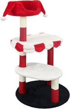 3-Tier Cat Tree, Modern Senior Friendly Cat Tower with Wide Shelves, Scratching Posts, Super Sturdy Base, Cozy Perches, and Interactive Toys for Indoor Kittens, 44.5'' Red & White