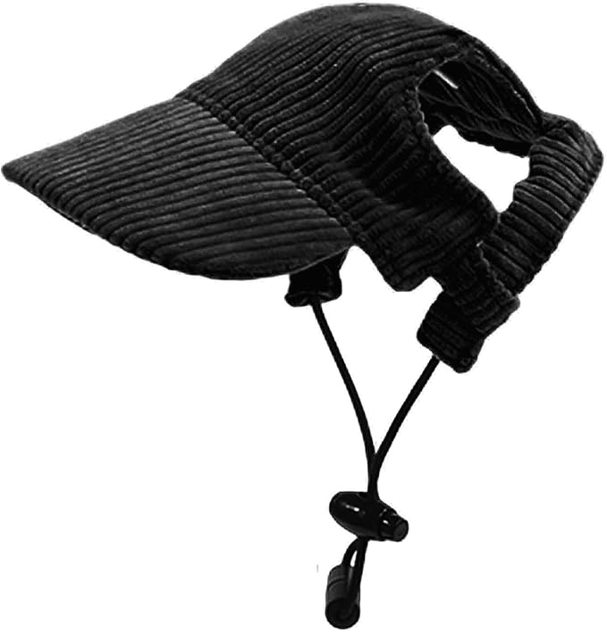 Dog Baseball Cap, Dog Cat Summer Beach Visor Hat with Ear Holes, Adjustable Puppy Sunbonnet Headdress (Black, Medium)