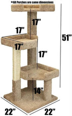 New Cat Condos 51" Solid Wood Large Cat Tree