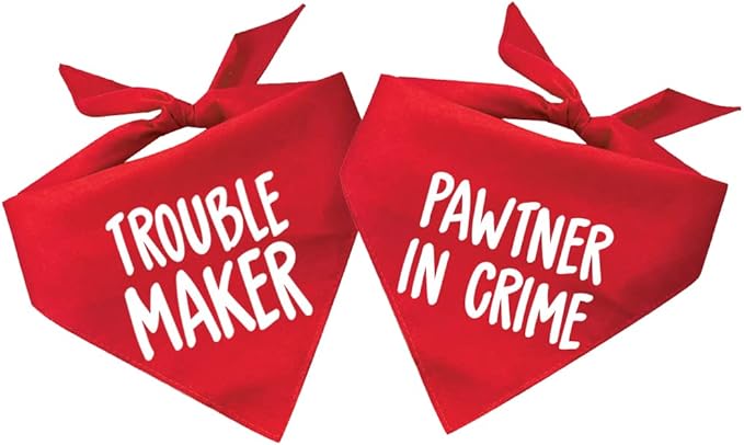 Pawtner in Crime & Trouble Maker Dog Bandana Set (2 Pack - Red, OS 577 578)