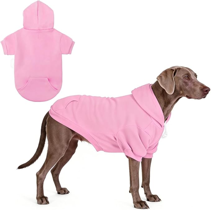 KOOLTAIL Dog Hoodie for Large Medium Small Dogs, Soft and Warm Pet Sweater with Leash Hole and Pocket Boy Girl, Puppy Fall Winter Jacket Clothes, French Pitbull Cold Weather Coat Sweatshirt, Pink L