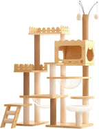 66.9" Modern Cat Tree Tower for Indoor Cats, Multi-Level Wood Cat Condo with Sisal Scratching Posts, Acrylic Hammock & Top Perch, Large Cat Climbing Tree Furniture, Natural