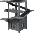 4-Tier Outdoor Cat Tree with Shelter, Wooden Cat Tower with Scratching Post, Cat Outdoor Enclosure, Weatherproof Roof, Easy Assembly, Pine (Grey)